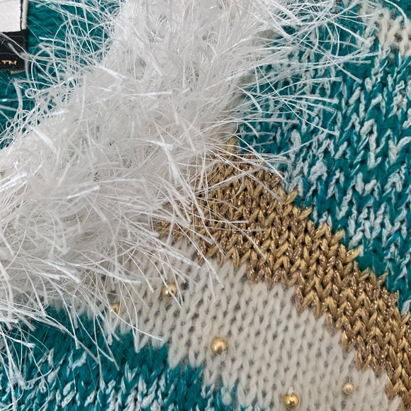 Dana Scott Pullover Crewneck Sweater Multicolor Teal Gold Geometric M 80s 90s - Picture 5 of 10